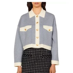 Sandro cropped contrast trim knit cardigan